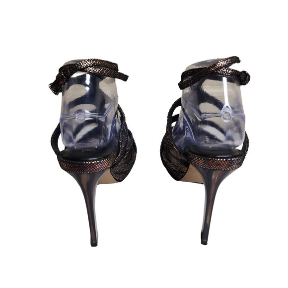 Bcbgmaxazria women's pewter gold metallic leather strappy open toe sandals 10 - Picture 7 of 11